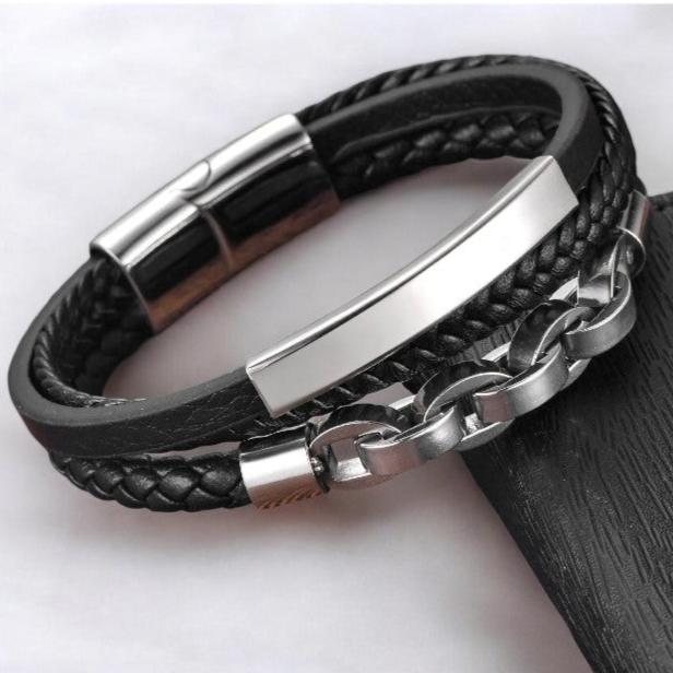 Pulseira Masculina de couro - Fecho Magnético - Dom Athos