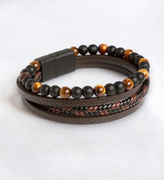 Pulseira Masculina de Couro com Olho de Tigre - Dom Athos