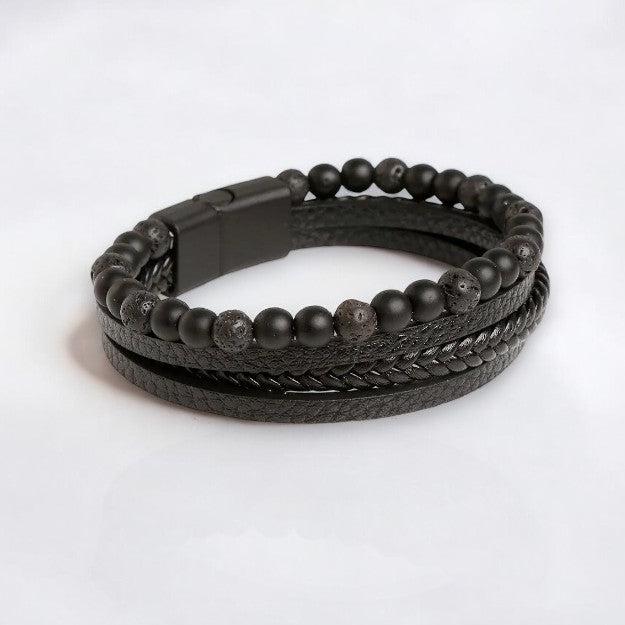 Pulseira Masculina de Couro com Olho de Tigre - Dom Athos