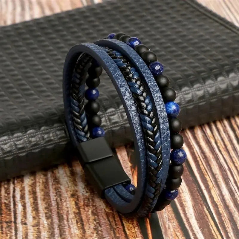 Pulseira Masculina de Couro com Olho de Tigre - Dom Athos