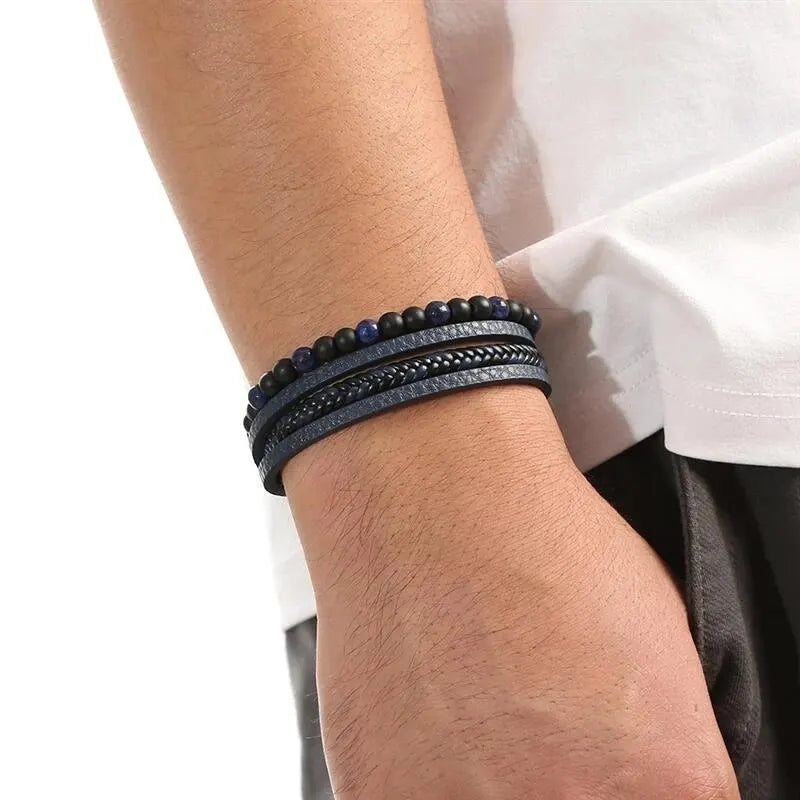 Pulseira Masculina de Couro com Olho de Tigre - Dom Athos